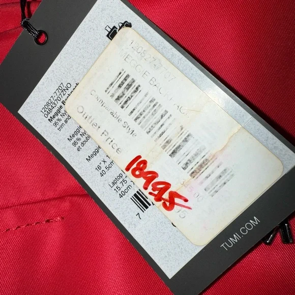 Tumi Meggie Voyageur Red Backpack Nylon Bag Travel Silver NEW - Picture 2 of 8